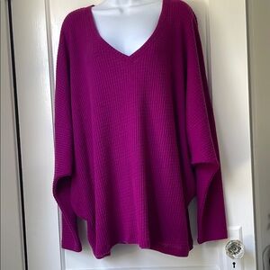 NWT Express Magenta V-Neck super soft waffle knit dolman bat long sleeve top